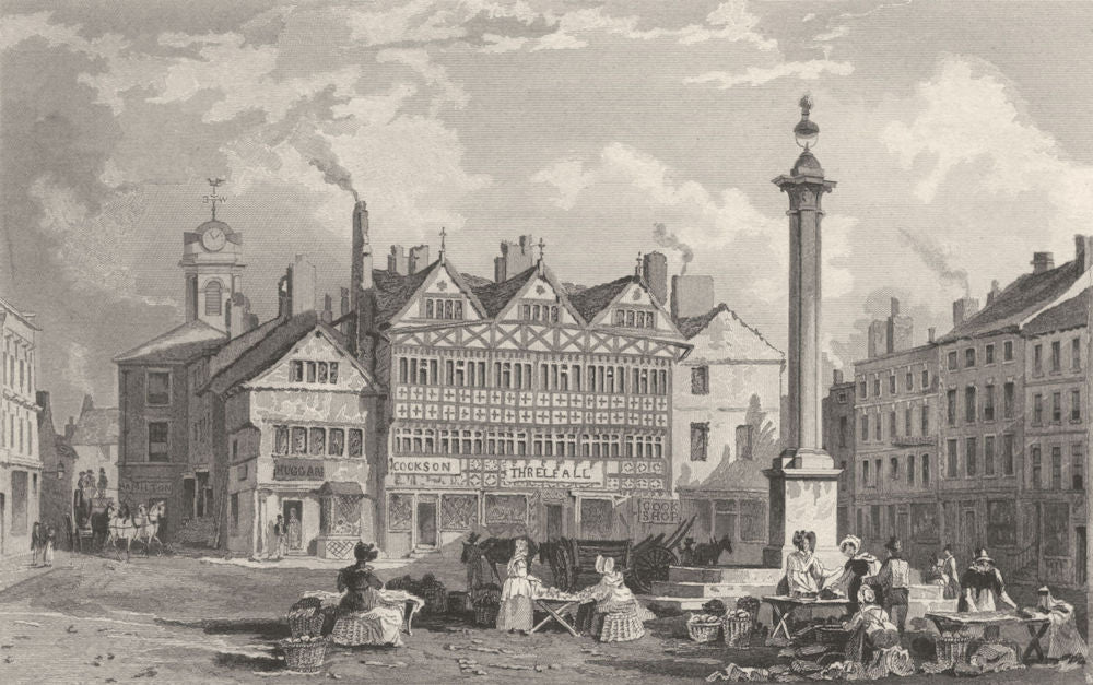 LANCASHIRE. Lancs. Preston. Market. busy scene. (Pyne) 1831 old antique print